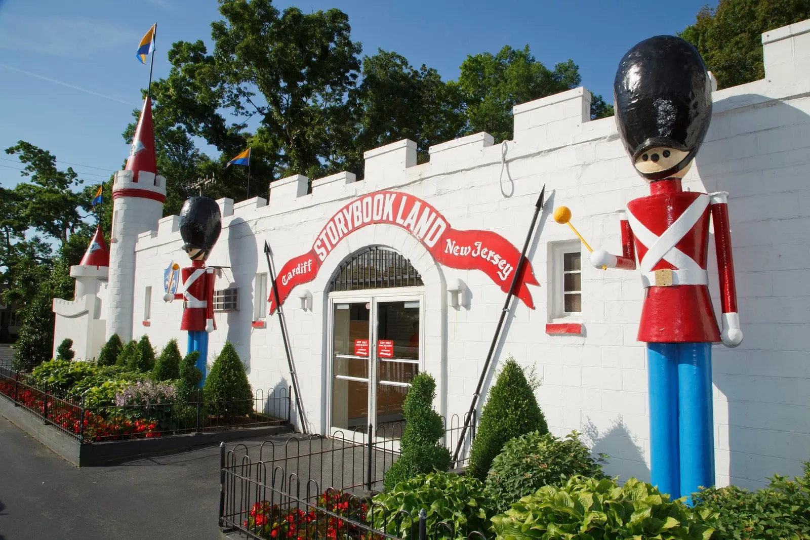 The white castle entrance with toy soldier statues