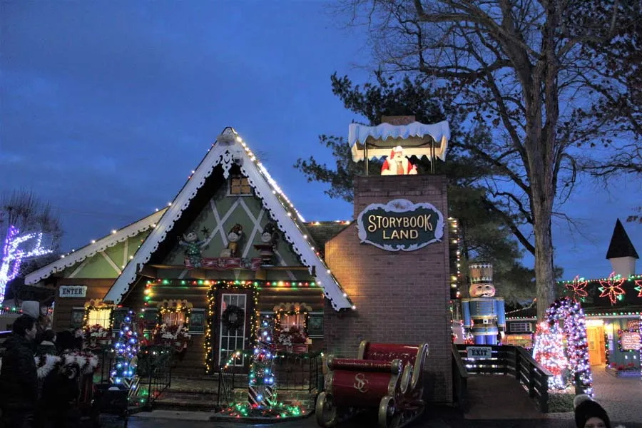 The Gingerbread House lit up at dusk for Christmas Fantasy with Lights
